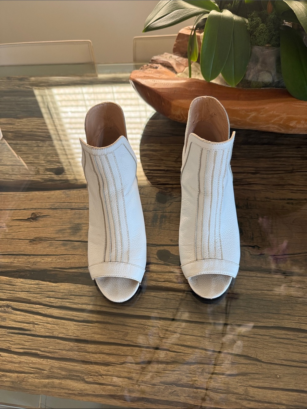 Joe’s Women’s White Leather Peep-Toe Ankle Boots